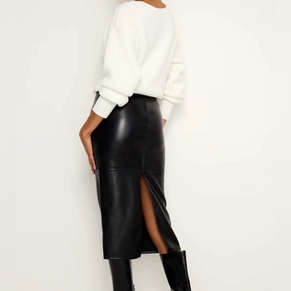 GOOD AMERICAN Black Faux Leather Midi Skirt NWT